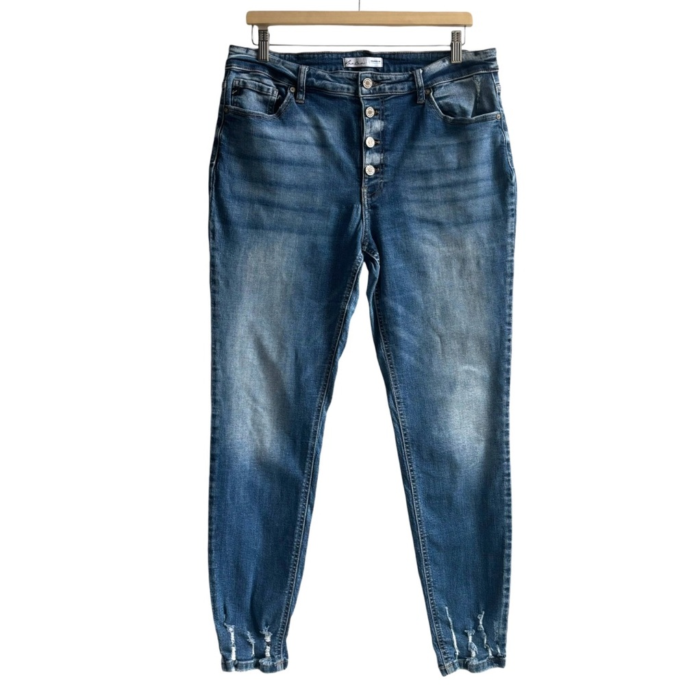 KanCan Estilo Skinny Jeans Exposed Buttonfly Distressed Hem Blue Denim Size 32